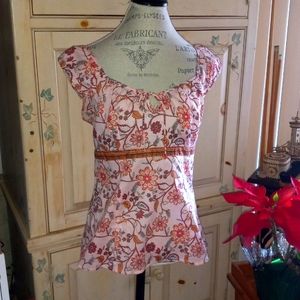 LOFT Pink Floral Cap-Sleeve Blouse